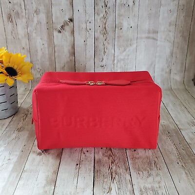 #ad BURBERRY Beauty Pouch Red Toiletry Bag Cosmetic Travel Case New