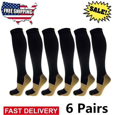 #ad 6 Pairs Copper Compression Socks 20 30mmHg Graduated Support Mens Womens S XXL