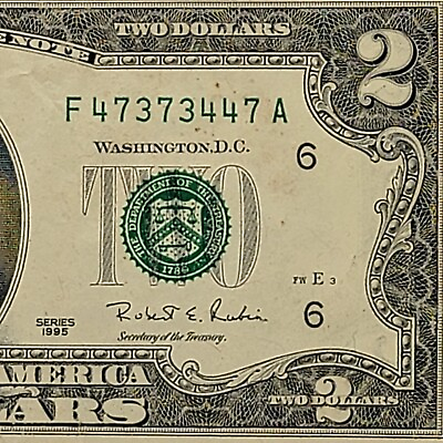 #ad Old Note 1995 Series Two Dollar Bill F47373447A FW Atlanta Trinary 3s 4s 7s