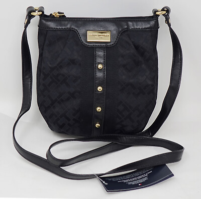 #ad NEW Tommy Hilfiger Women#x27;s Black Logo Small Bucket Bag Crossbody Purse Handbag