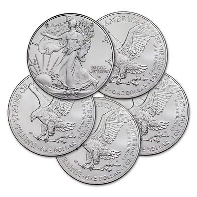 #ad #ad 2024 1 oz American Silver Eagle Coin BU Lot of 5 Coins