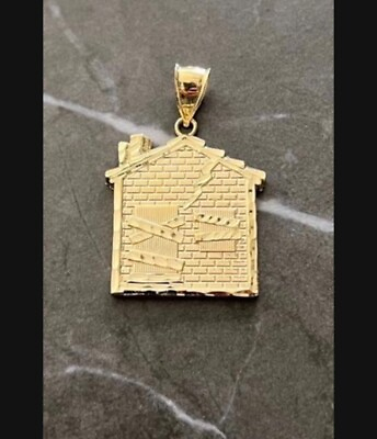 #ad New 10k yellow gold trap house pendant charm diamond cut gift fine jewelry 2g