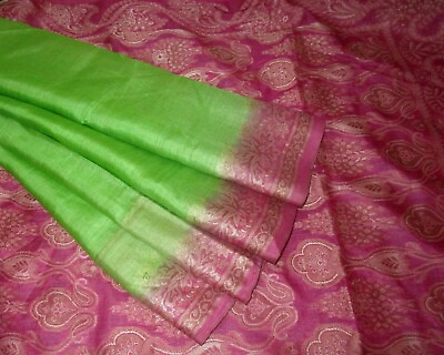 #ad BVH WEARABLE PURE SILK Vintage Sari 5yds 21SEP3206 X06 E682 Green Rani #ABCKB