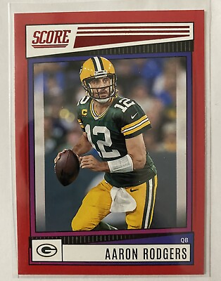 #ad Aaron Rodgers 2022 Panini Score #96 Red Parallel Packers Jets