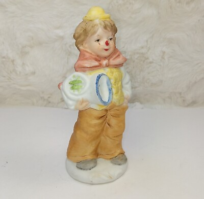 #ad Vintage Bisque Porcelain Child Clown Figurine Hand Painted 5quot; Tall