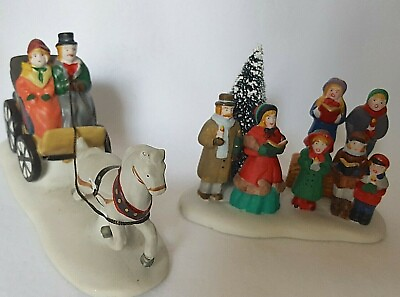 #ad 2 Lemax Porcelain Dickensvale Christmas figures Gift Carriage amp; Carollers