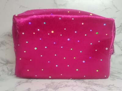 #ad Hot Pink With Circle Sparkles Zippered Cosmetic Makeup Bag 10quot;x5quot;x3.25quot; New