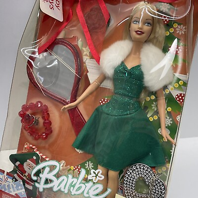 #ad 2005 BARBIE HOLIDAY WISHES Christmas Gift Set Blonde Green Dress #G8540 Mattel