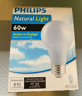 #ad 4 Philips Natural Light 60W A19 Bulbs Made in Poland Incan
