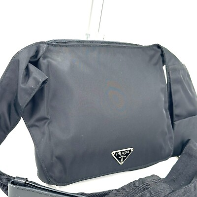 #ad Rare PRADA Tessuto Nylon Cross body Shoulder Bag Black Authentic #0222