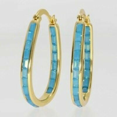 Elegant 925 Silver Turquoise Stud Hoop Earrings Women Wedding Engagement Jewelry C $2.56