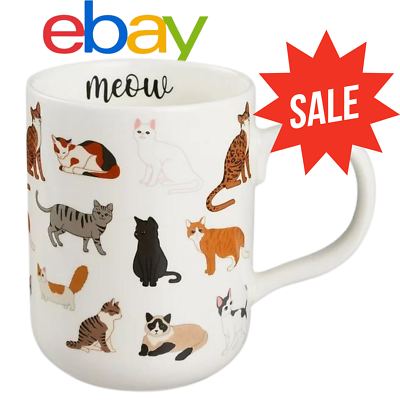 #ad Mainstays 16.06 oz Stoneware Cat Mug White Free shipping