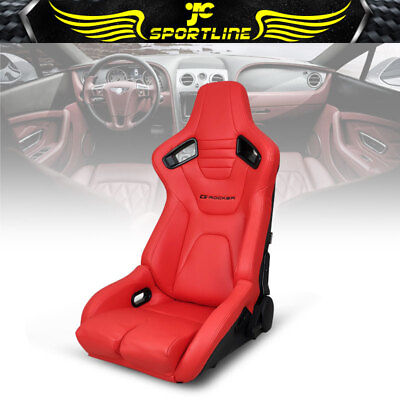 #ad Bucket Racing Seat Universal Reclinable Left Side Dual Slider Red PU Leather
