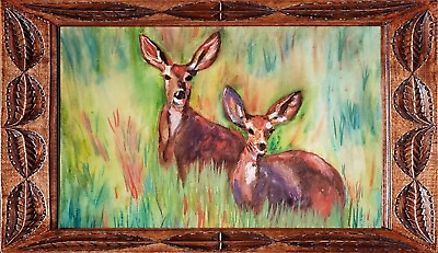 #ad watercolor paintings originals Deer in field of Grass