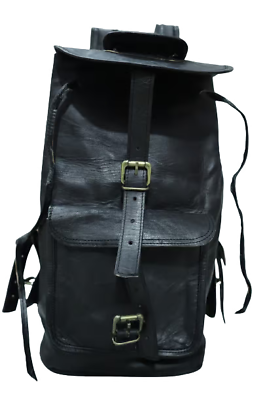 #ad 20quot; Black Vintage Spacious leather Backpack satchel bag genuine laptop messenger