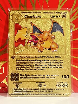 #ad Charizard Gold Metal Pokémon Card Collectible Gift Display