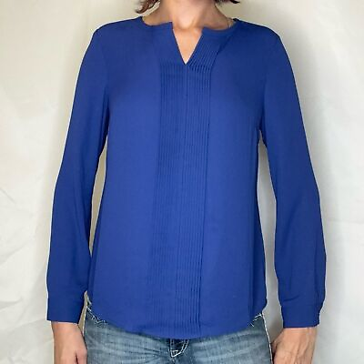 #ad Talbots Women#x27;s Notched Long Sleeve Pullover Blouse Bright Royal Blue S SM Small