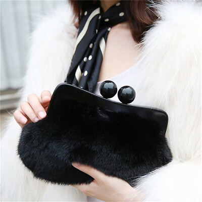 Elegant Women Evening Bags Full pelt Mink Fur Clutches Bags Resin Clip Wallets $249.99