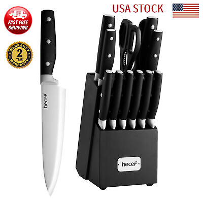 #ad 14Pcs Kitchen Knife set with Wooden Block High Carbon Stainless Steel Chef Knife