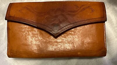 #ad Vintage Princess Gardener Brown Leather Checkbook Wallet Full Grain Cowhide