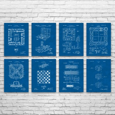 #ad Board Game Patent Prints Set of 8 Gameroom Decor Gaming Gift Game Room Art