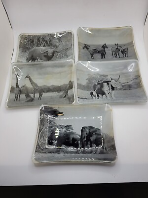 #ad Antique African Safari Glass Trinket Dishes Black And White 5quot; X 3 1 2quot;