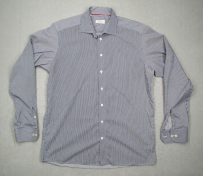 #ad Eton Dress Shirt Mens 17 43 Blue Striped Contemporary Button Up Designer Work