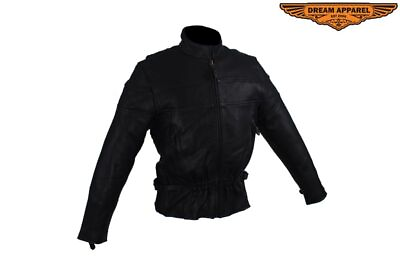 #ad Motorcycle Women#x27;s Black Leather Biker Fashion Jacket W 2 zippered vents