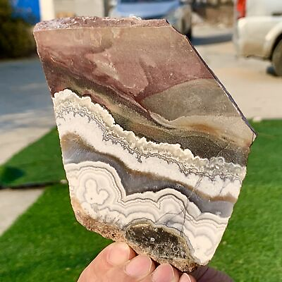 #ad 313G Natural Crazy Banded Lace Agate Crystal Polished Slice Mexican Healing