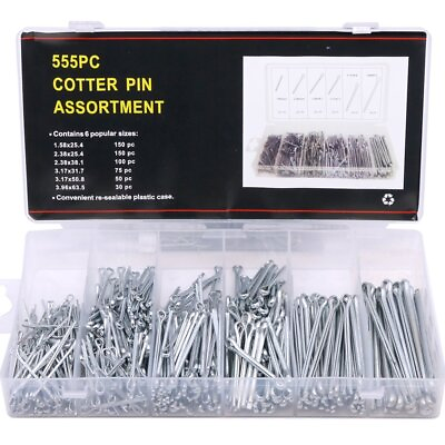 #ad 555Pcs Heavy Duty Zinc Plated Cotter Pin Assortment Kit
