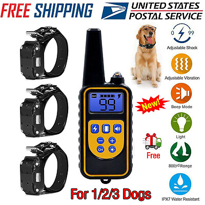 #ad 2600FT Waterproof Dog Shock Training Collar Electronic Remote For 1 2 3 Dog