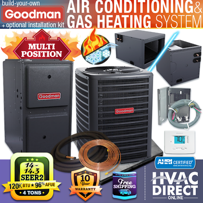 #ad Goodman 4 Ton 14 14.3 SEER2 96% 120K BTU NG LP Gas Furnace amp; AC Split System Kit