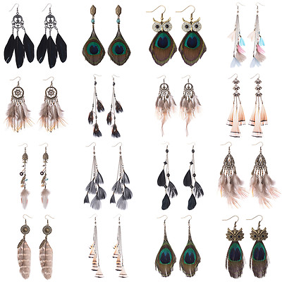 #ad Bohemian Boho Multi Design Feathers Tassel Fashion Women Dangle Hook Earrings