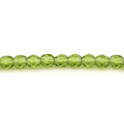 #ad Olivine Green Transparent 50 4mm Round Faceted Czech Glass Fire Polish Beads
