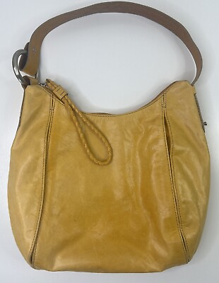 #ad Franklin Covey Hobo Shoulder Bag Yellow Leather Removable Pouch Medium Zip Bag