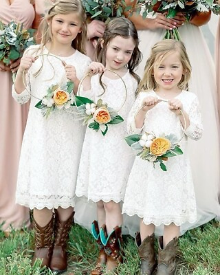 #ad Flower Girl Dress Lace Dress 3 4 Sleeve Dress Sizes 5T