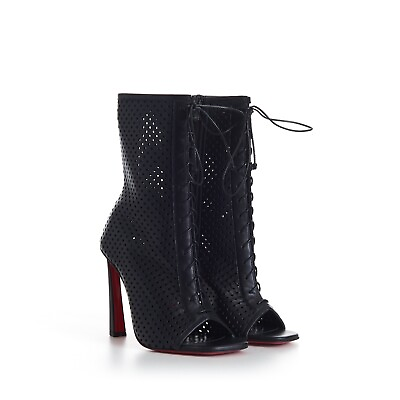#ad CHRISTIAN LOUBOUTIN 1395$ Black Open Condoray Booty 100mm Perforated Leather