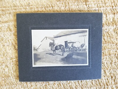 #ad MAN ON HORSE WITH COACH IN BACKIDENTIFIED.VTG MINIATURE 5quot; x 4quot; CABINET PHOTO