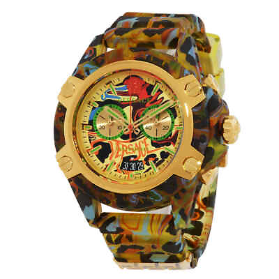 #ad Versace Icon Active Chronograph Quartz Yellow Leopard Men#x27;s Watch VEZ700822