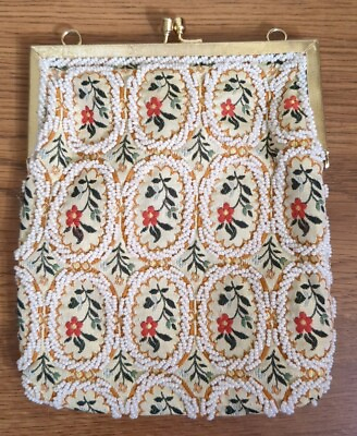 #ad Vintage Handbag Beaded Floral Embroidered Mr Earnest Hong Kong Clutch Purse