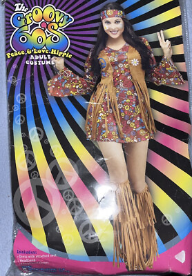 #ad Peace Love Hippie 60s Adult Ladies Halloween Costume Fringe Vest Boot Groovy S M