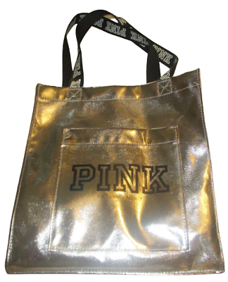NEW Victorias secret silver bag PINK on the front pouch 11X10 $15.95