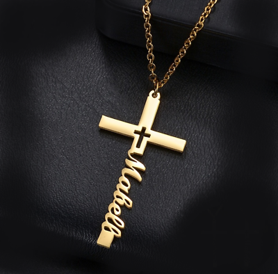 Custom Name Necklace Cross Jewelry Pendant Stainless Steel Gold Silver Men Women
