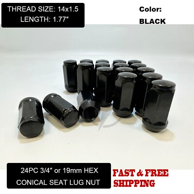 #ad 24pc Black 14x1.5 Bulge Acorn Lug Nut 1.77quot; Fit Chevy Gmc Silverado Sierra 1500