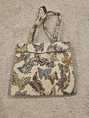 #ad Jade Butterfly Embroidered Small Beige Tote Purse Zip Cute Small Change Pouch
