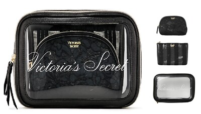 VICTORIAS SECRET 3 in 1 BEAUTY BAG SET CLEAR COSMETIC TRIO MAKEUP TRAIN CASE $28.75