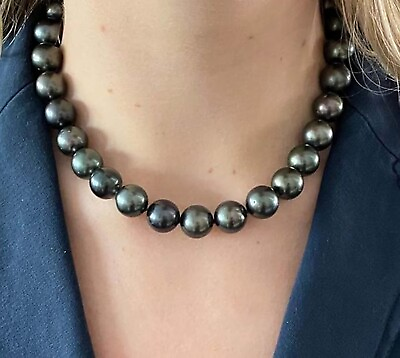 #ad LARGE SOUTH SEA BLACK TAHITIAN CULTURED PEARL NECKLACE 14 16MM VALENTINES GIFT