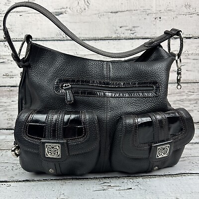 #ad Brighton Double Front Pockets Black Hobo Bag Purse D584273