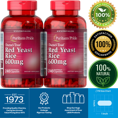 #ad Puritan#x27;s Pride Red Yeast Rice Capsule 600 mg 240 Count Pack of X2 USA