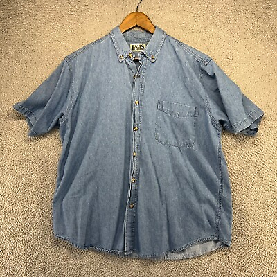 #ad Vintage Falls Creek Denim Shirt Mens Large Blue Button Down Short Sleeve Faded